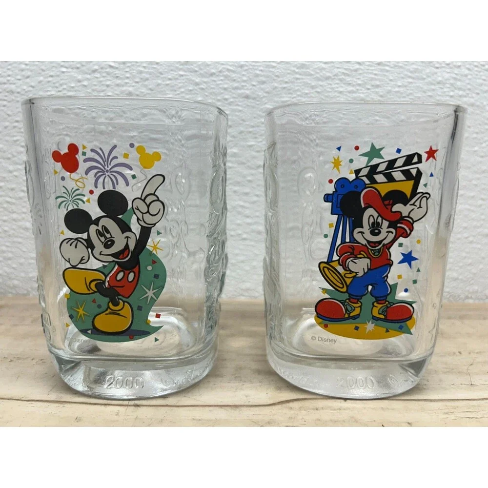 2000 Mickey Mouse Walt Disney Millenium Celebration McDonald's Glasses Set Of 2
